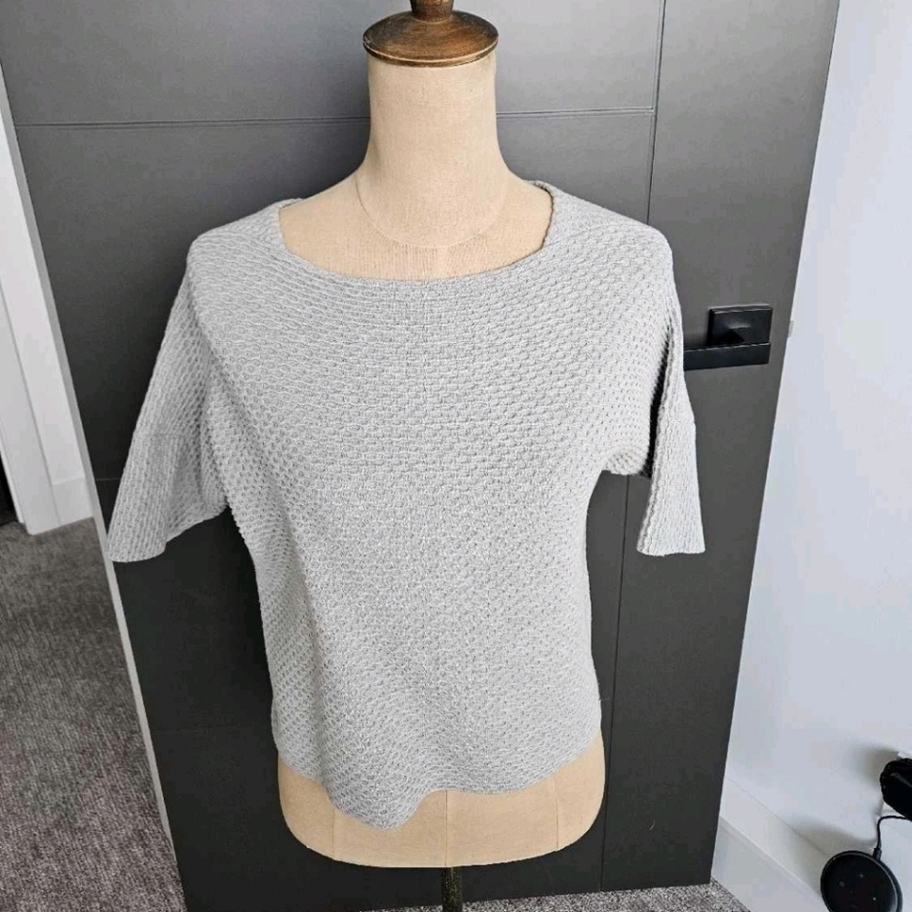Calvin Klein Light Gray Women's Sweater Shirt Short Mid Sleeve Knit